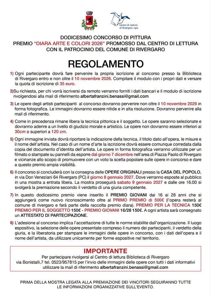 Poster for Dodicesimo Concorso di Pittura - Premio Diara Arte e Colori 2026