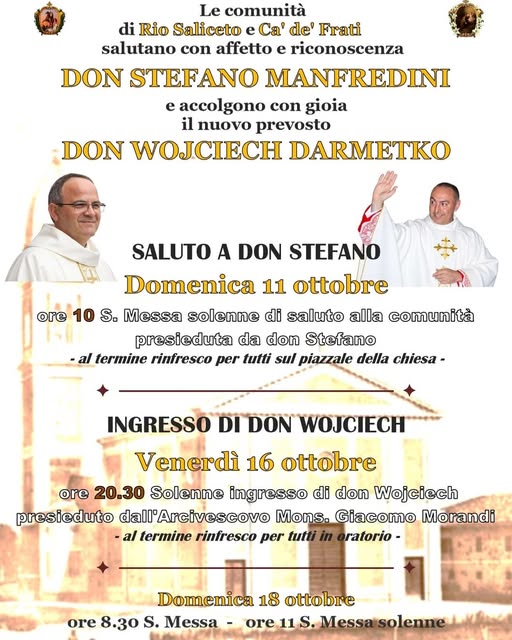 Locandina di Saluto a Don Stefano e ingresso del nuovo prevosto Don Wojciech